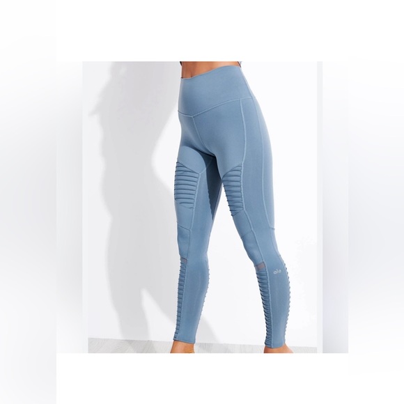 ALO Yoga High Waist Moto Contouring Muted Blue Mesh Gym Medium Leggings - Picture 11 of 11